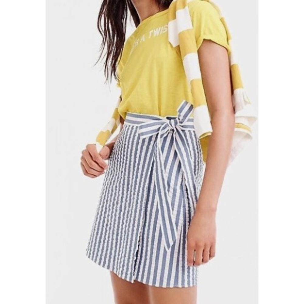 J.Crew Womens High Waist Blue White Striped Wrap Mini Skirt Side Tie Size‎ 2